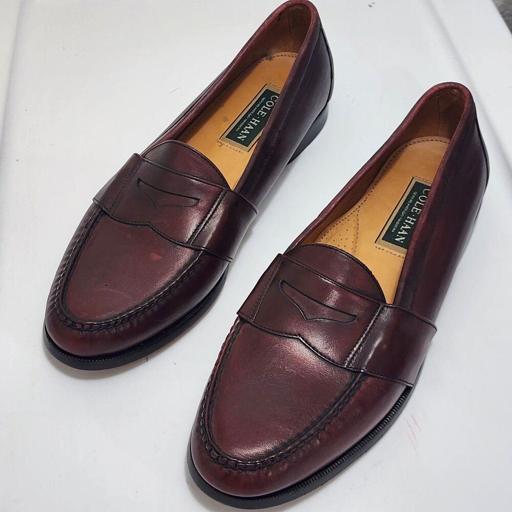 Cole Haan Made In U.S.A. Maroon Leather Shoes Penny Loafers Slip On Mens 11.5D - Picture 10 of 16